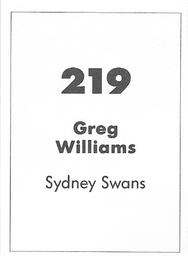1990 Select AFL Stickers #219 Greg Williams Back